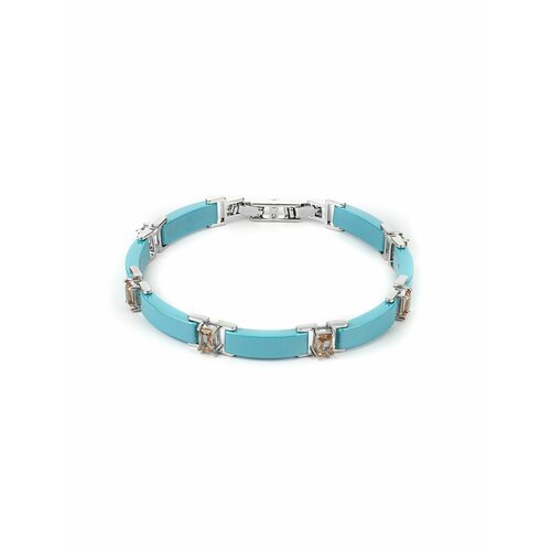 Браслет, султанит синтетический, керамика, голубой, серебристый