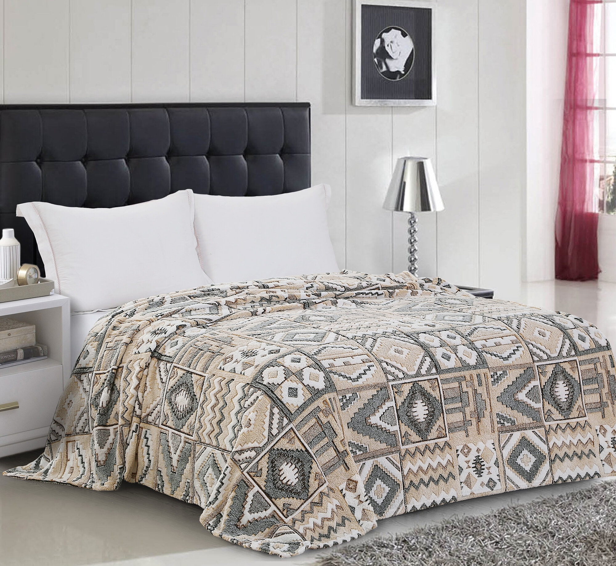 фото Плед из микрофибры "Бамбук" 159-PBE Cleo (серый-бежевый), 200x220