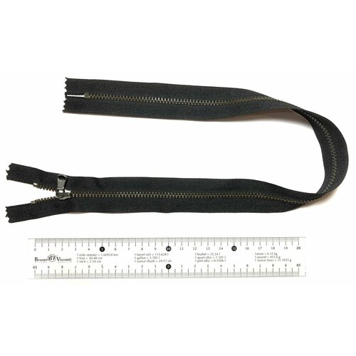 Молния металлическая неразъёмная чёрная- основа тёмн никель- звено и бегунок Т4 - 45см 1зам 1шт CR Испания 450₽