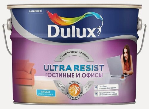 Изображение товара Моющаяся краска для стен и потолков латексная Dulux Ultra Resist гостиные и офисы матовая база BW 9 л
