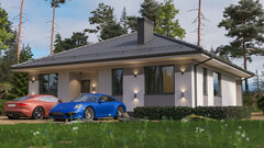 Изображение товара Проект одноэтажного 120 м2 дома с 3 спальнями из газосиликатного блока с оштукатуренным фасадом. Отличное и адекватное решение для первого дома, хоть и с ипотекой.