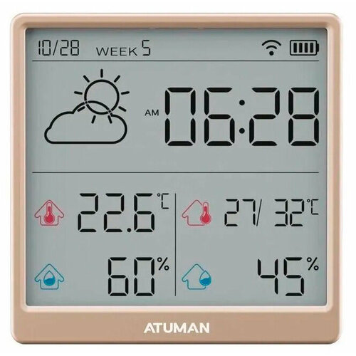 Датчик температуры и влажности AtuMan Intelligent Temperature and Humidity Clock TH3 Champagne Gold 2749₽