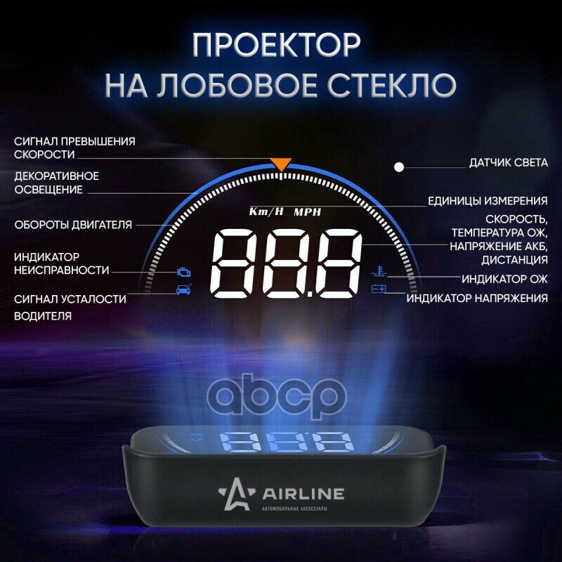 Дисплей Проекционный Hud, Проектор Скорости (Спидометр) На Лобовое Стекло () AIRLINE арт. ALAA003