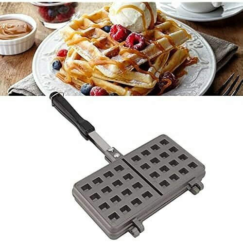 Вафельница для двойного пирога с антипригарной ручкой и защитой от ожогов Портативная чугунная форма для выпечки вафель из алюминиевого сплава идеально подходит для приготовления пищи на кухне и семейной выпечки 1255400₽