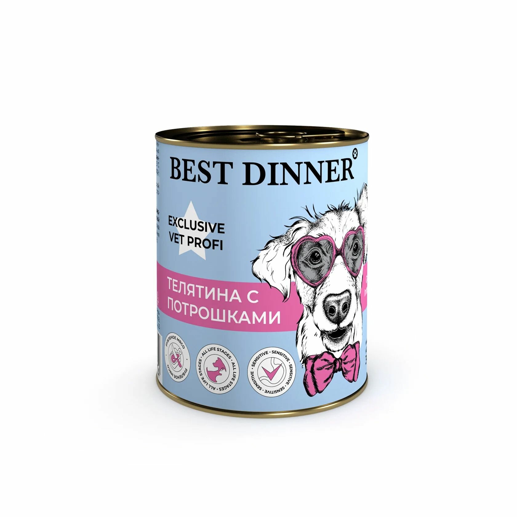 Влажный корм Best Dinner Exclusive Vet Profi Gastro для взрослых собак и щенков с 6-ти месяцев, с чувствительным пищеварением, телятина с потрошками, 340г х 6шт.