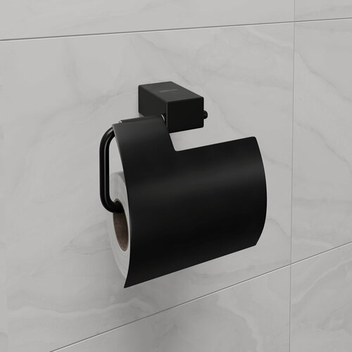 Изображение товара Держатель для туалетной бумаги Lemark SMOOTH LINE с крышкой, чёрный матовый