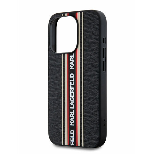 Lagerfeld для iPhone 15 Pro Max чехол PU Saffiano Stripe Logo Hard + Nylon Hand cord Black/Red черный, красный