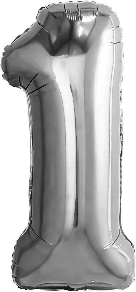 Шар (32'/81 см) Цифра, 1, Серебро, 1 шт. в упак.