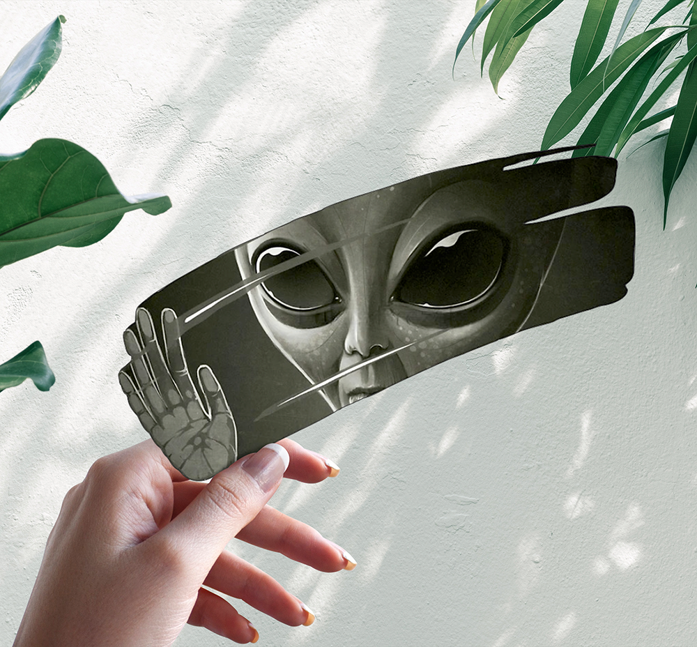 Наклейка Пришелец выглядывает UFO НЛО 20см