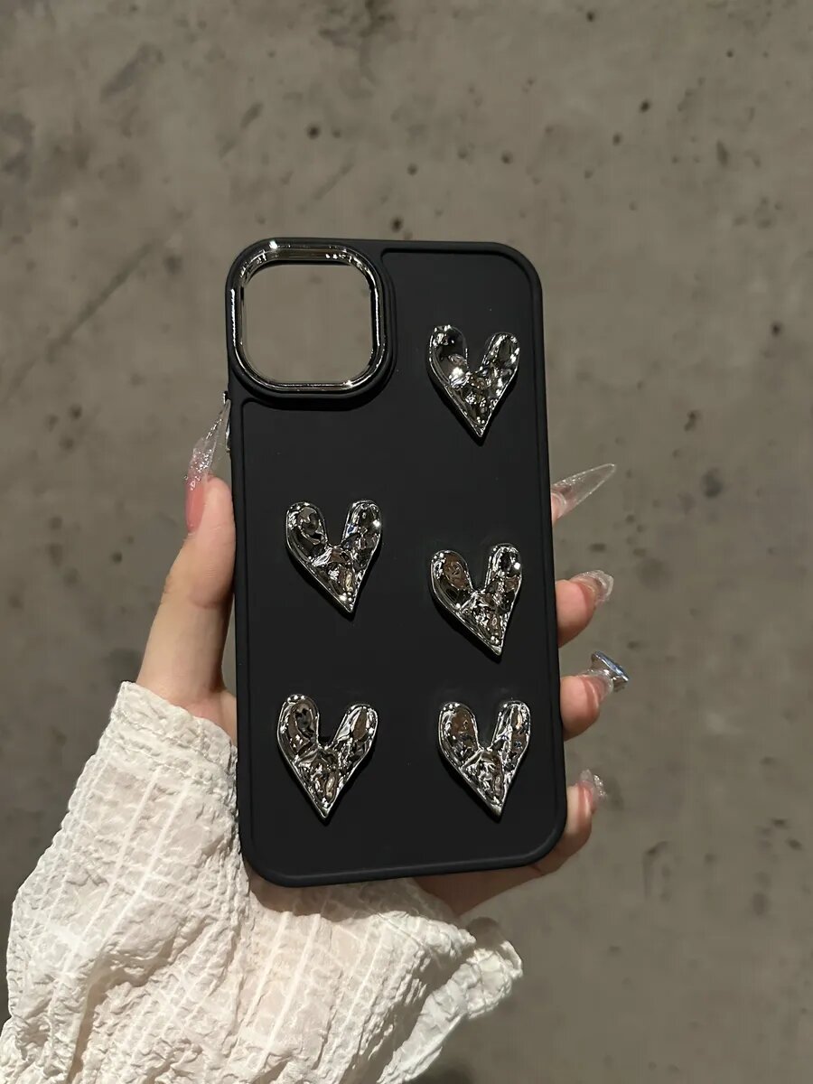 Чехол О'кейси, для iPhone 12, с зеркальными сердцами, силиконовый, черный