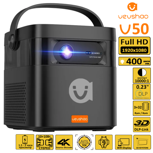 Проектор Byintek VevShao V50 с разрешением Full HD и аккумулятором 15 000mAh 3049000₽