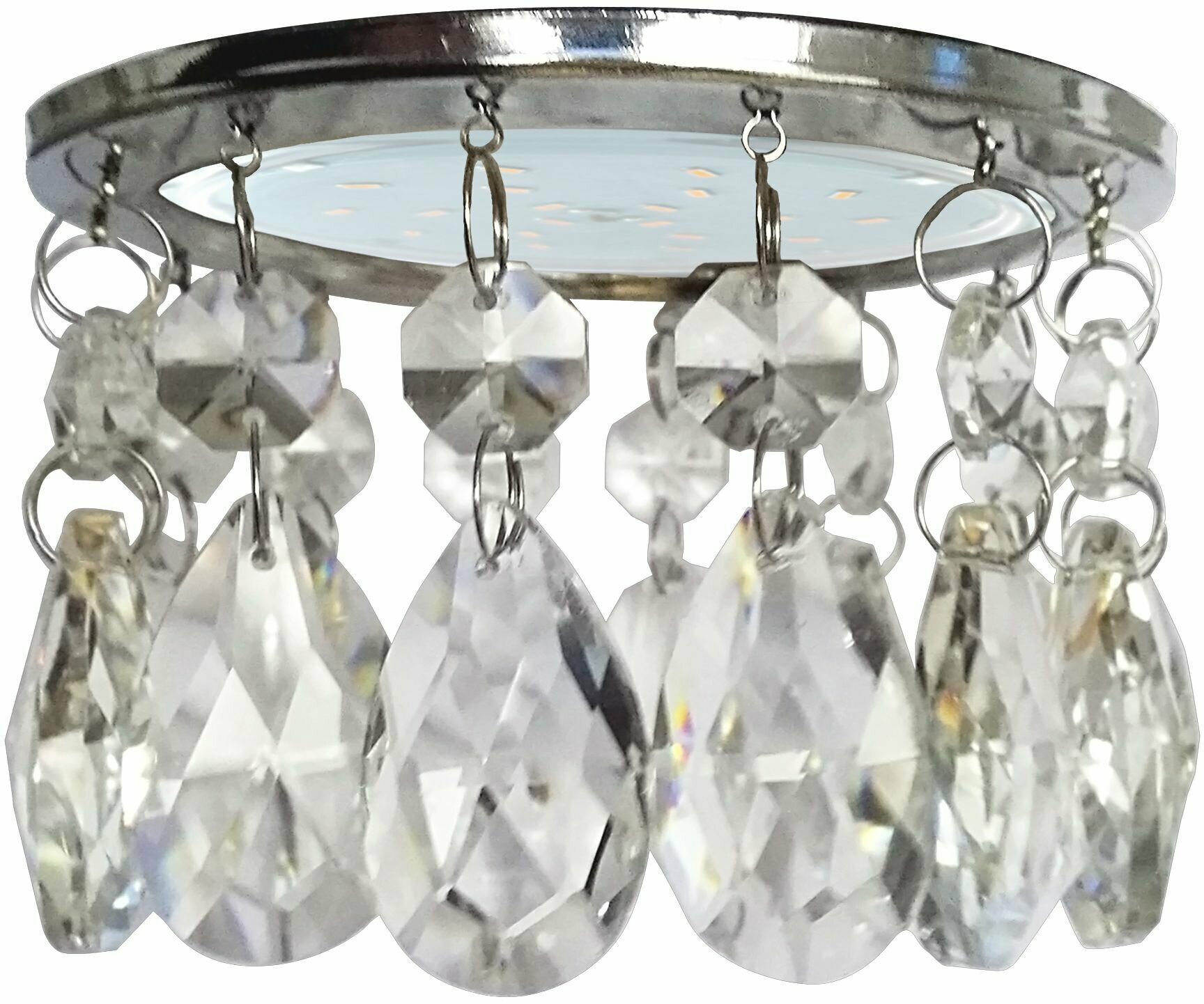 Ecola GX53 Светильник H4 5350 Glass Круг с каплевидными хруст. на прямом подвесе Прозрачный / Хром
