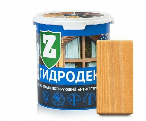 Водозащитная пропитка для дерева Зелест антисептик ГидроДекор Д-1, 2.5 кг, янтарная ель