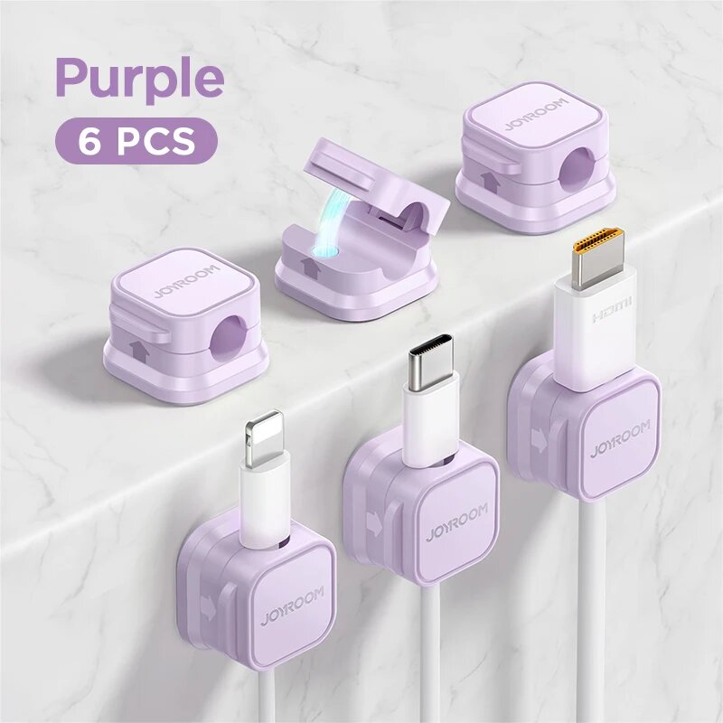 Магнитный зажим для кабеля Joyroom 3/6 шт держатель кабеля клейкий держатель для проводов органайзер для кабеля для домашнего офиса управления столом 6 Pcs Purple