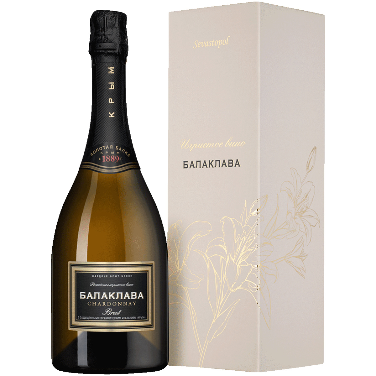 Вино игристое Золотая Балка Балаклава Chardonnay белое брют 0,75 л в подарочной упаковке