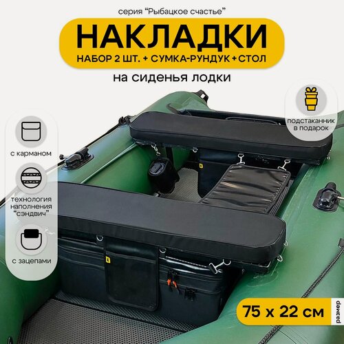 Изображение товара Мягкие накладки на сиденье для лодки ПВХ Рыбацкое счастье с сумкой-рундуком и столом