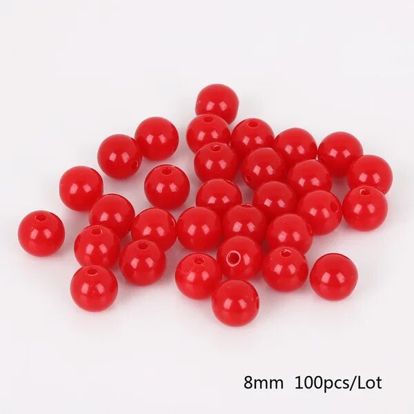 Пластиковые бусины Beadia 100 шт 8 мм разноцветные Красный