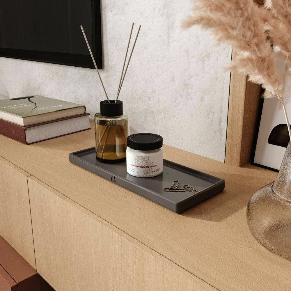 Изображение Интерьерная посуда для кухни и гостиной. Декоративная поднос - подставка 27х11 см. Oxford темно-серая глянцевая.