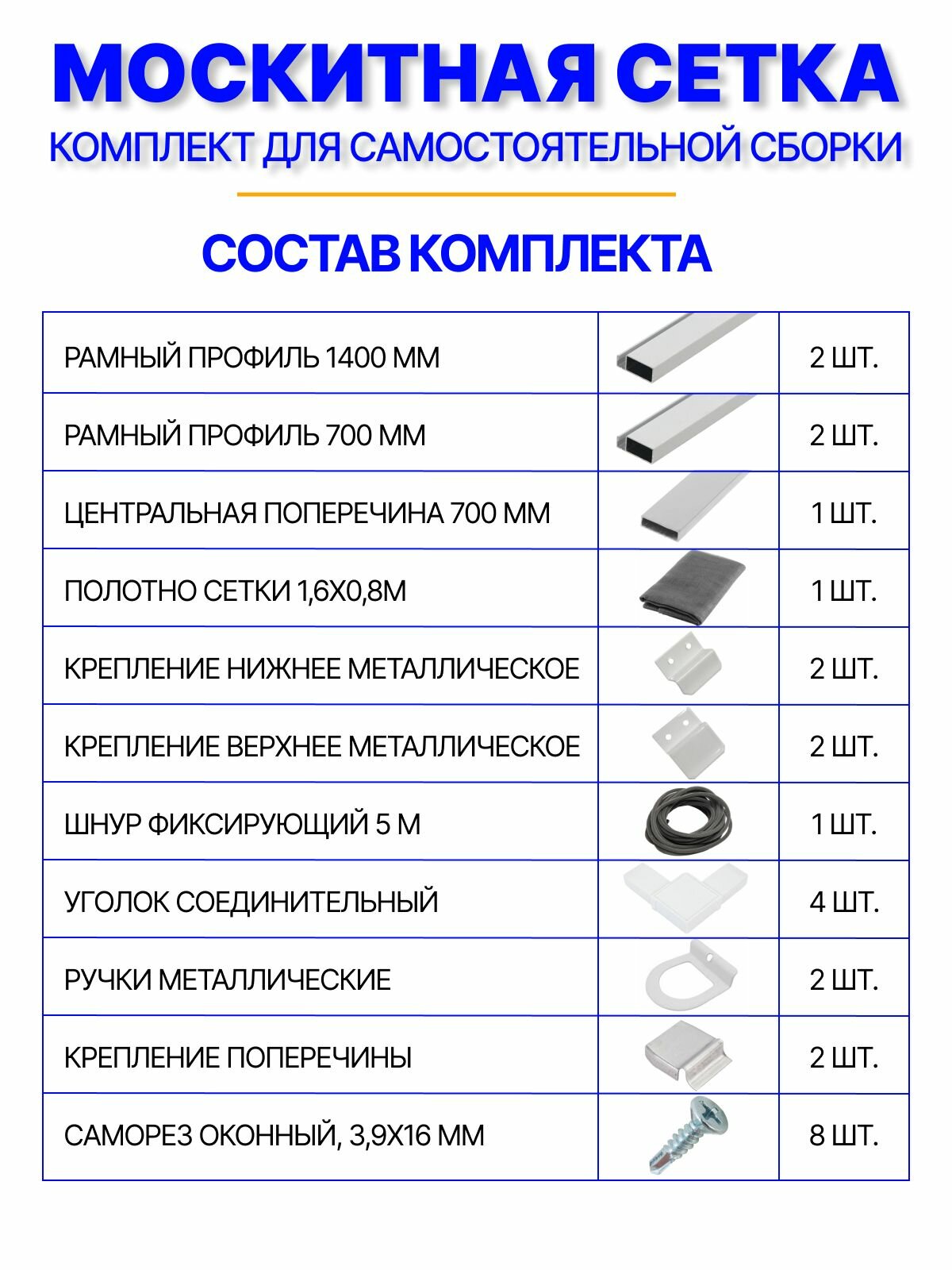 Москитная сетка на окно (1400х700мм) с креплением, комплект для сборки рамной антимоскитной сетки — фото 1