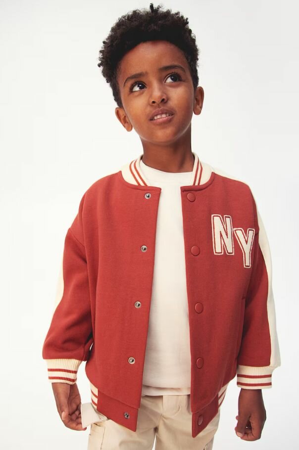 Бомбер H&M New York (с начесом), размер 110/116 (4-6 лет), бежевый