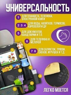 Органайзер на спинку сиденья автомобиля с карманом для планшета, защитная накидка на сиденье с карманами — фото 1
