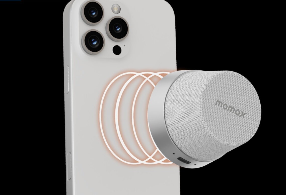 Магнитная колонка портативная MOMAX 1-Vibe Go Magnetic Portable True Wireless Speaker, 700mAh, 3W, Silver