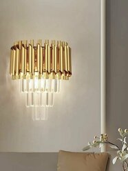 Бра хрустальное комплект 2шт, цоколь E14 на 2 лампы, цвет золото.