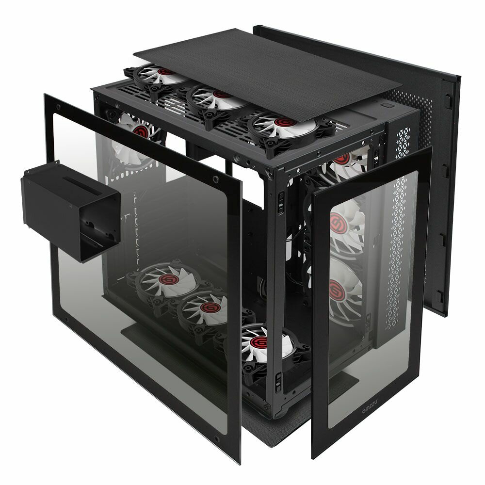 Корпус Ginzzu V500 ATX кубик, закаленное стекло, RGB подсветка — фото 1