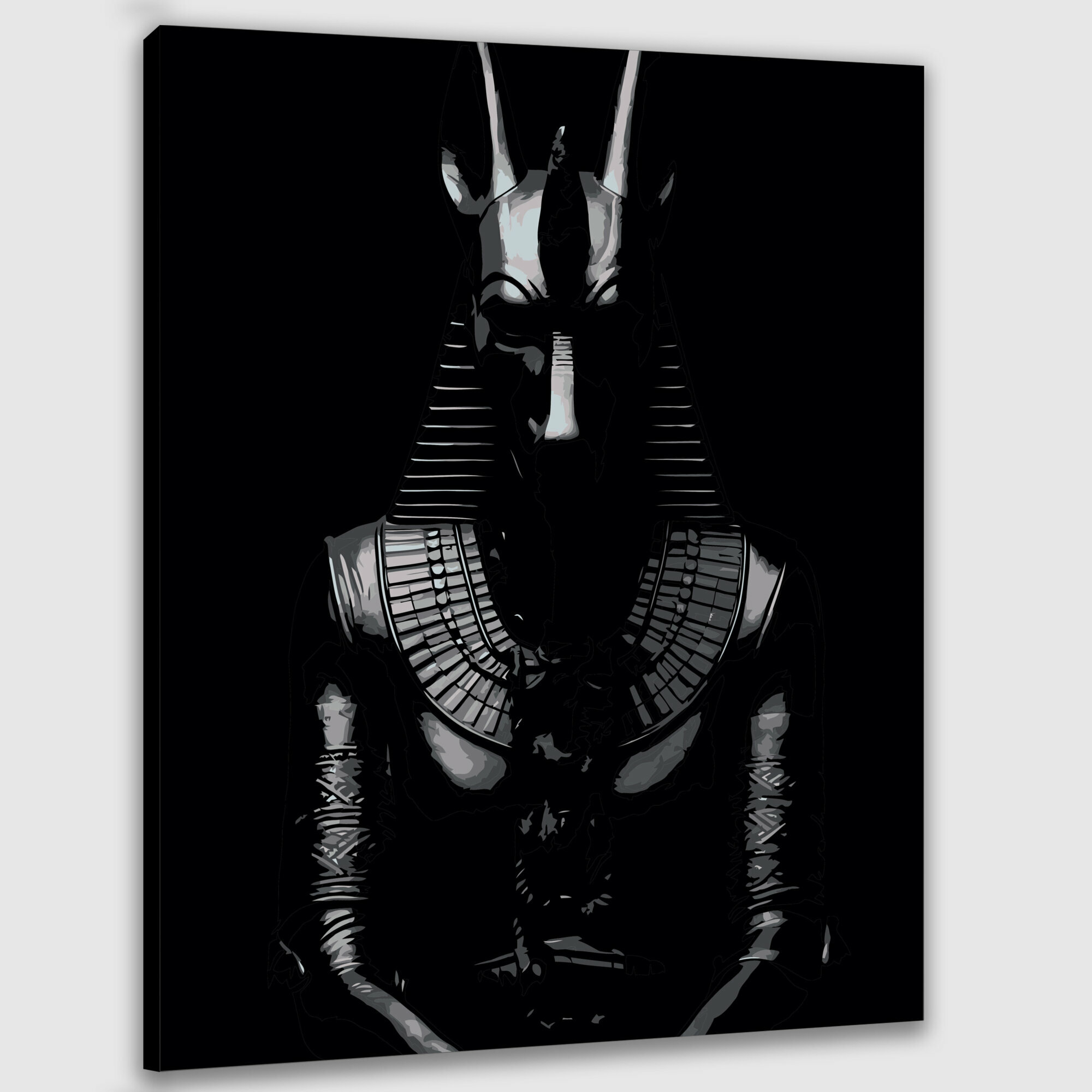 Картина по номерам 40x50 см, статуя, Анубис, черно-белая фотография, детали скульптуры, тени, блики, глубина