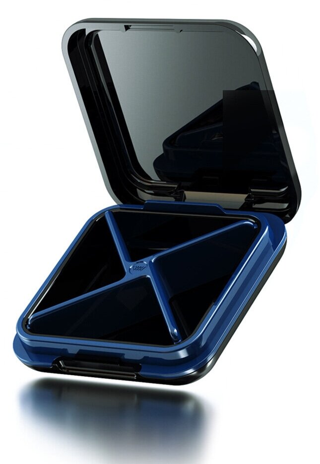 Изображение Карманная таблетница - органайзер на 4 секций для таблеток, витаминов, БАДов, пилюль. черный