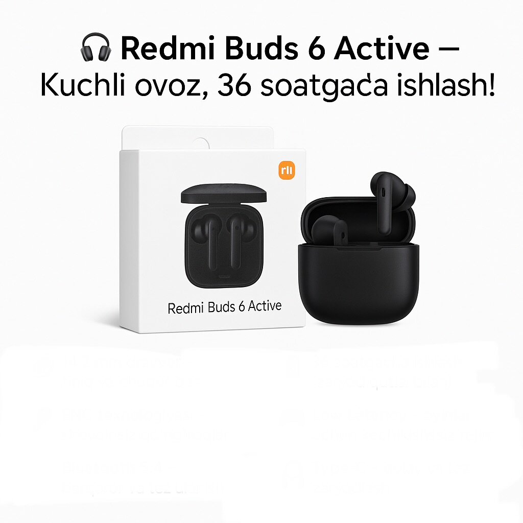Наушники беспроводные Redmi Buds 6 Active, гарнитура, Bluetooth, ENC, черные