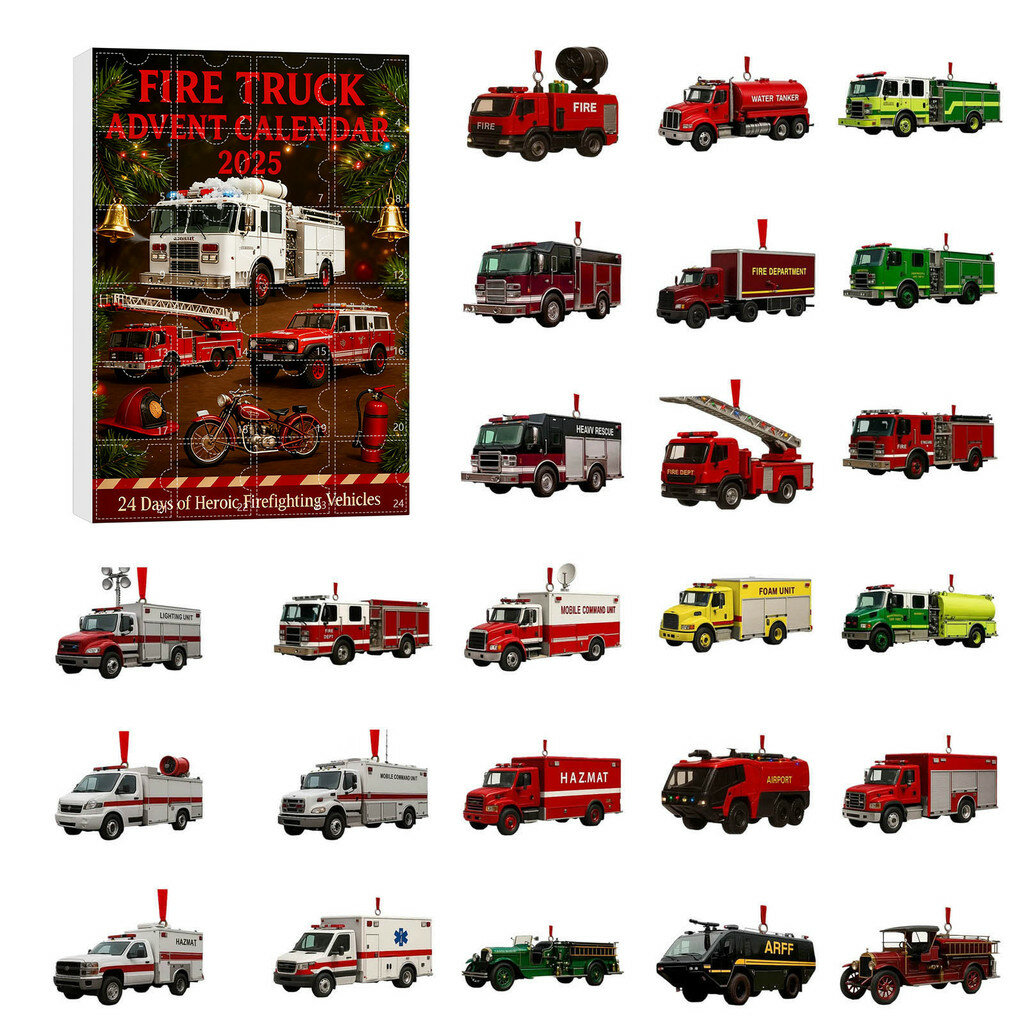 Календарь обратного отсчета спасательной машины на праздник акриловое украшение рождественской елки с 24 сюрпризами аксессуары