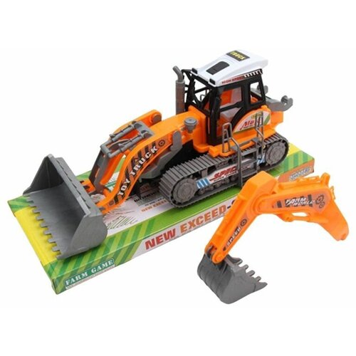 Машинка инерционная игрушка трактор-экскаватор с 2 ковшами для мальчика, длина 29 см, цвет в ассортименте, 668-2