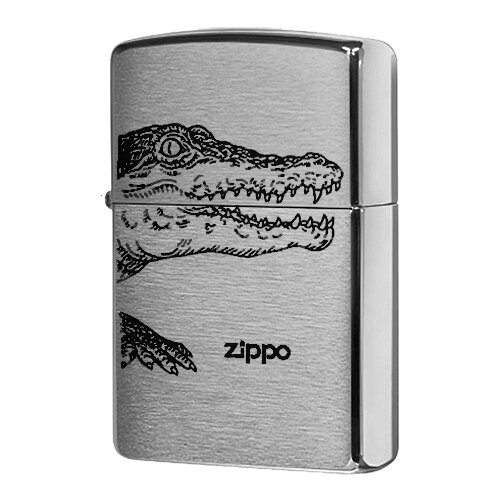 Оригинальная бензиновая зажигалка ZIPPO 200 Alligator с покрытием Brushed Chrome - Крокодил зажигалка zippo 200 alligator