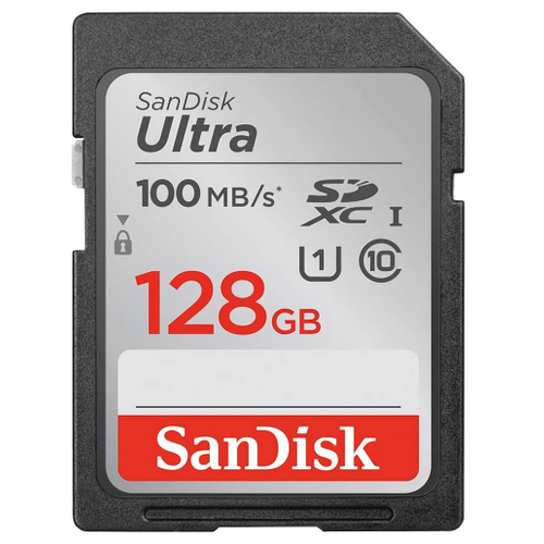 Карта памяти SanDisk Ultra SDXC Class 10 UHS-I 100MB/s 128 GB чтение: 100 MB/s запись: 80 MB/s