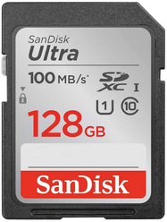 Карта памяти SanDisk Ultra SDXC Class 10 UHS-I 100MB/s 128 GB, чтение: 100 MB/s, запись: 80 MB/s