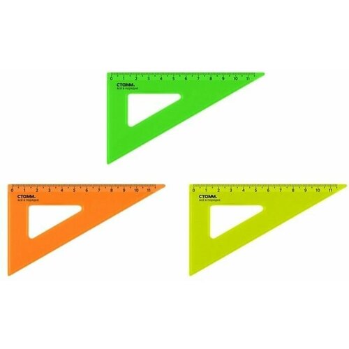 Треугольник 30 гр/11 см СТАММ, пластиковый, прозрачный, неоновые цвета, ассорти треугольник 30° 16см стамм пластиковый с транспортиром прозрачный неоновые цвета ассорти