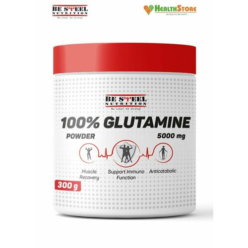 фото Аминокислота л-глутамин порошок be steel nutrition glutamine powder (глютамин) 300 гр, натуральный