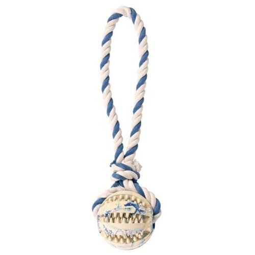 Мячик для собак TRIXIE DENTA FUN на веревке 3299, белый / синий игрушка для собак trixie мяч теннис на верёвке