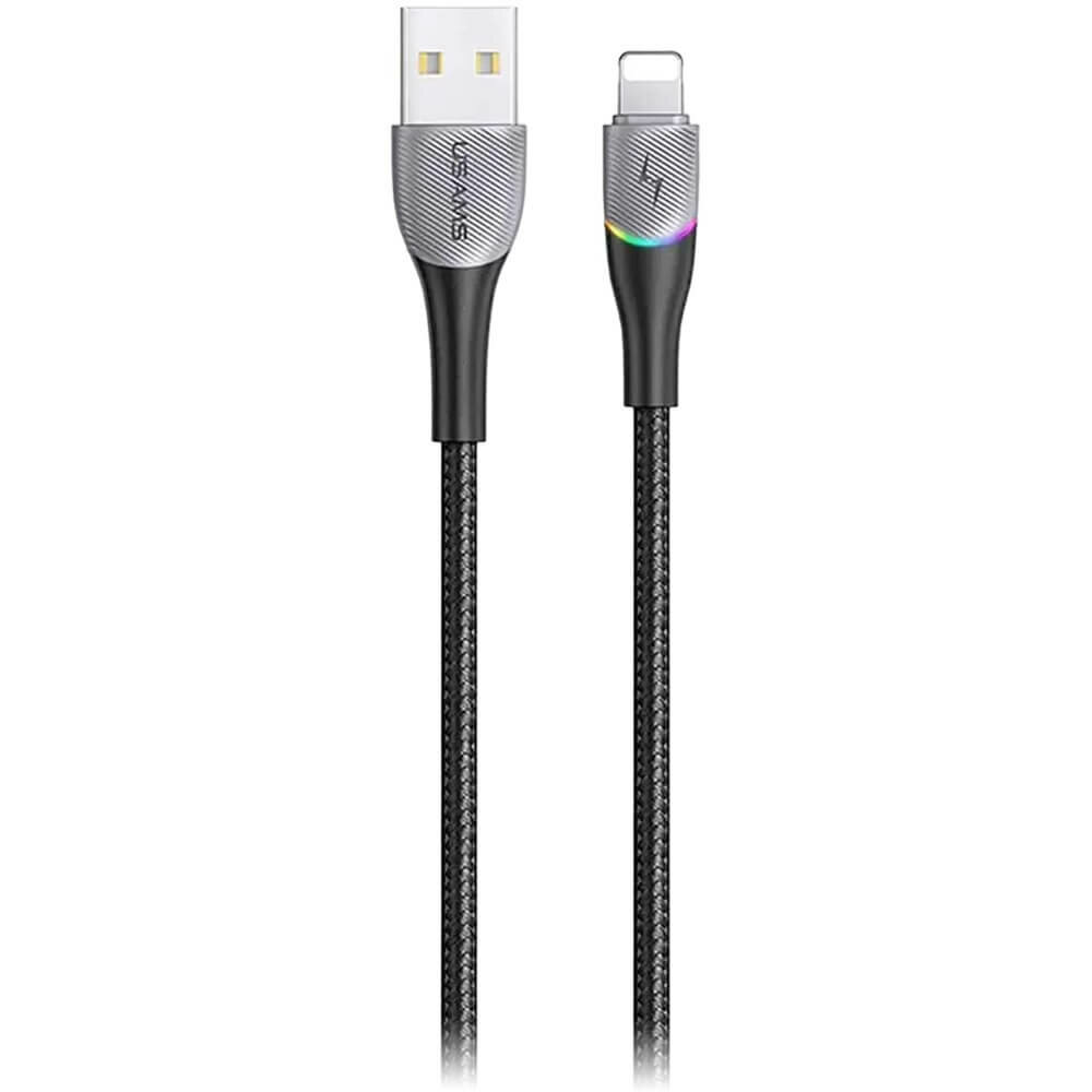 Дата-Кабель USAMS US-SJ541 U77 USB - Lightning, 2,4А, с подсветкой, нейлоновая оплетка (1,2 m), черный (SJ541USB01) - фото №3