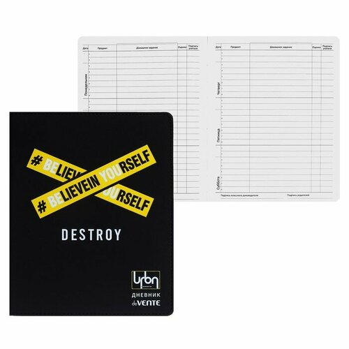 Дневник универсальный для 1-11 класса Destroy, интегральная обложка, искусственная кожа, шелкография, ляссе, 80 г/м2