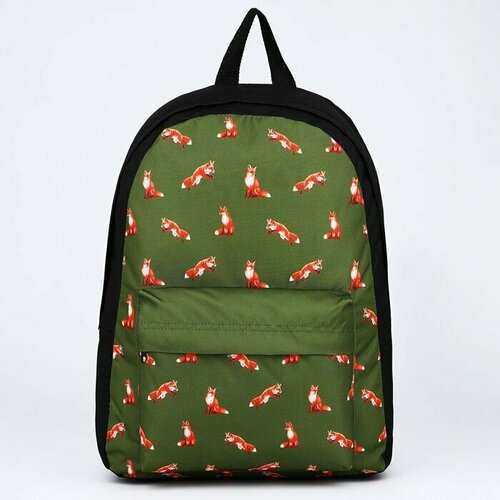 Рюкзак текстильный Лисы, с карманом, цвет зеленый
