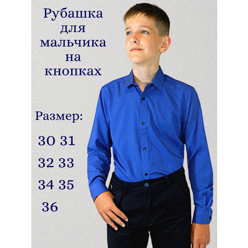 Школьная рубашка Palmary Leading, прямой силуэт, на пуговицах, длинный рукав, манжеты, без карманов, размер 134-140, синий