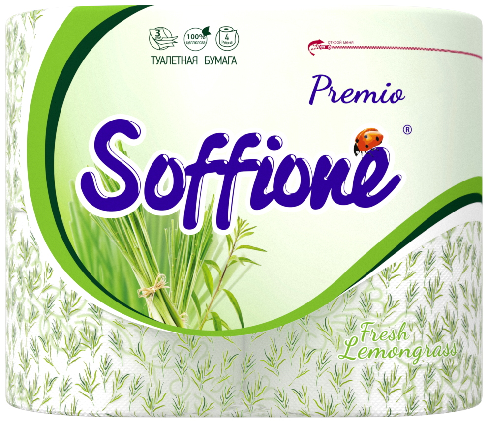 Туалетная бумага Soffione Premio Fresh lemongrass трехслойная белая