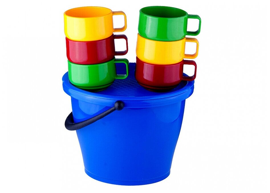 Набор пластиковой многоразовой посуды SOLARIS: 6 чашек 028л в ведре
