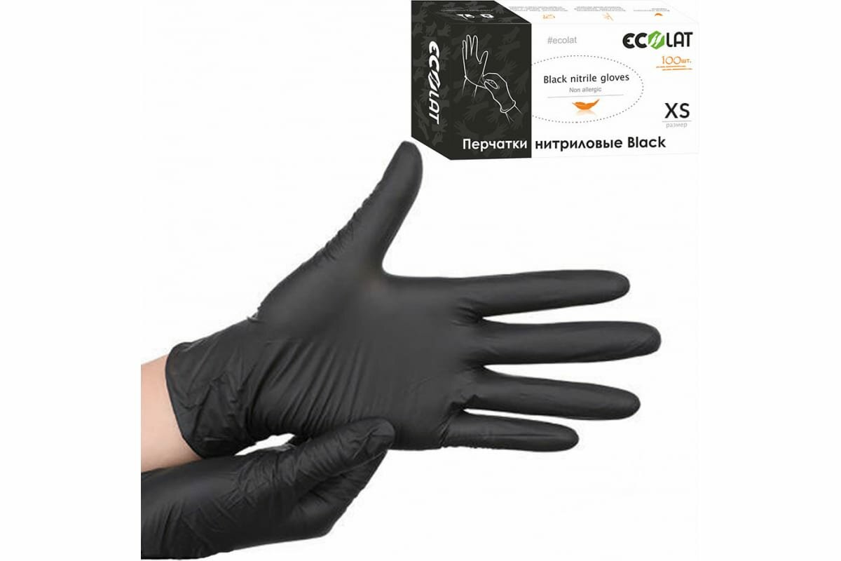 ECOLAT Перчатки нитриловые, черные, размер L / Black EcoLat 100 шт - фото №3