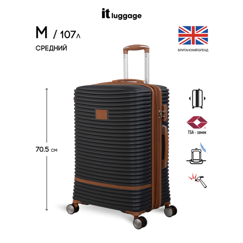 фото Чемодан it luggage, пластик, abs-пластик, увеличение объема, рифленая поверхность, опорные ножки на боковой стенке, 107 л, размер m, черный