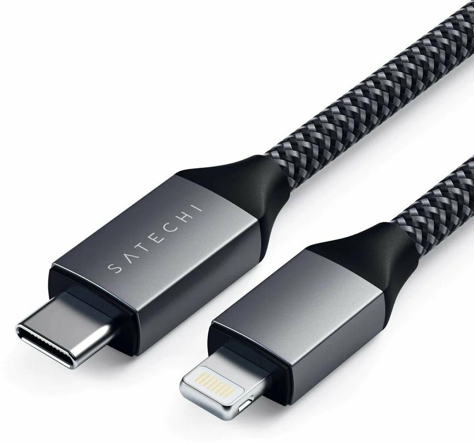 Дата-кабель Satechi USB-C/Lightning (1,8 м, 29 Вт, 480 Мбит/с; MFi, поддержка PD) Серый космос / Spa