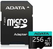 Карта памяти microSDXC UHS-I U3 A-Data Premier Pro 256 ГБ, 100 МБ/с, Class 10, AUSDX256GUI3V30SA2-RA1, 1 шт, переходник SD