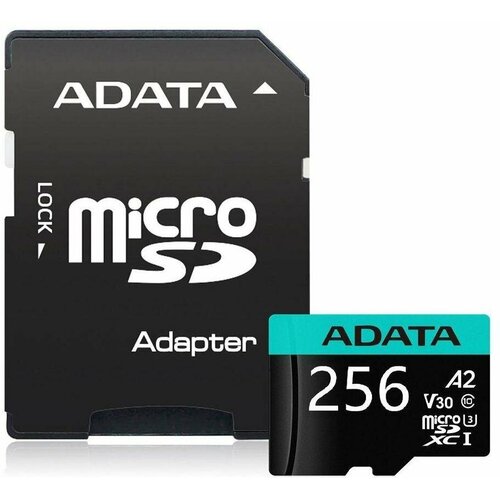 Карта памяти ADATA Premier Pro microSDXC 256GB + SD adapter (AUSDX256GUI3V30SA2-RA1) (черный) карта памяти smartbuy microsdxc 256gb uhs i с адаптером 10 класс